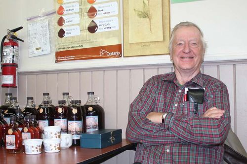 Gordon Patterson donated the maple syrup in Maberly Saturday morning.